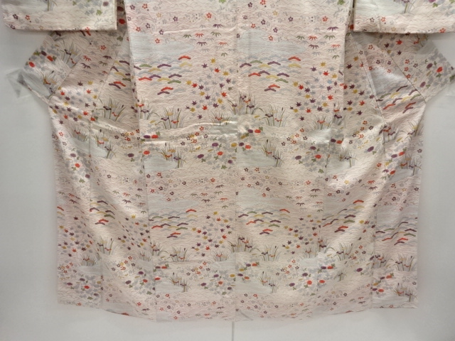  波に草花模様付け下げ小紋着物